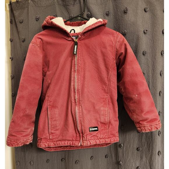 Berne Other - BERNE Duck Canvas Jacket Youth Medium R 10-11 Pink Sherpa Lined Hood Pocket Barn
